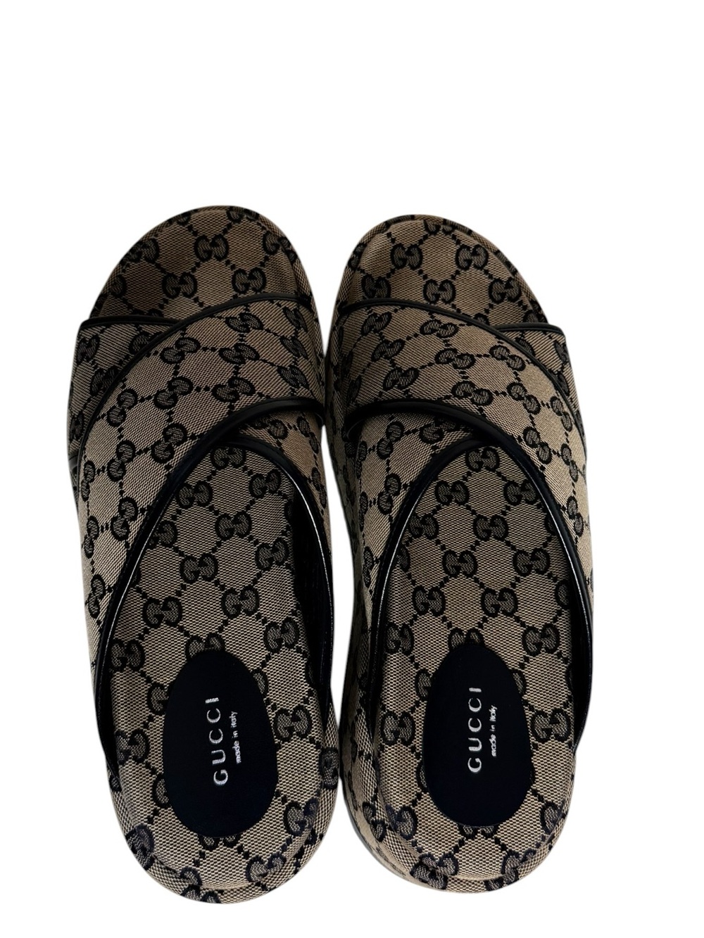 Gucci GG Canvas Platform Slides Sandals Beige Blue Sz 41 NWT - Picture 4 of 12